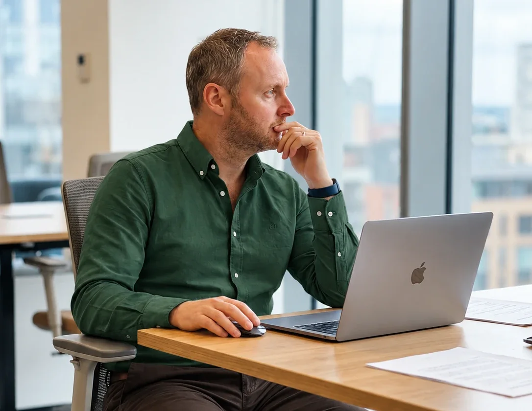 James Brooks working at a desk